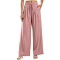 thumbnail image 2 of Cagogo Women Plus Size Wide Leg High Waisted Lounge Pant with Pockets Solid Casual Vacation Long Trousers Baggy Palazzo Pants, Pink XL, 2 of 6