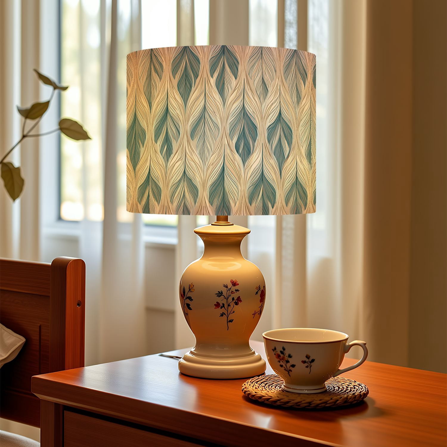 Linen Drum Lamp Shades seamless inspired by retro designs pastel colors 13" x 13" x 10" Lampshade for Table Lamps Floor Lamps Lamp Shade Replacement Easy Assembly Required