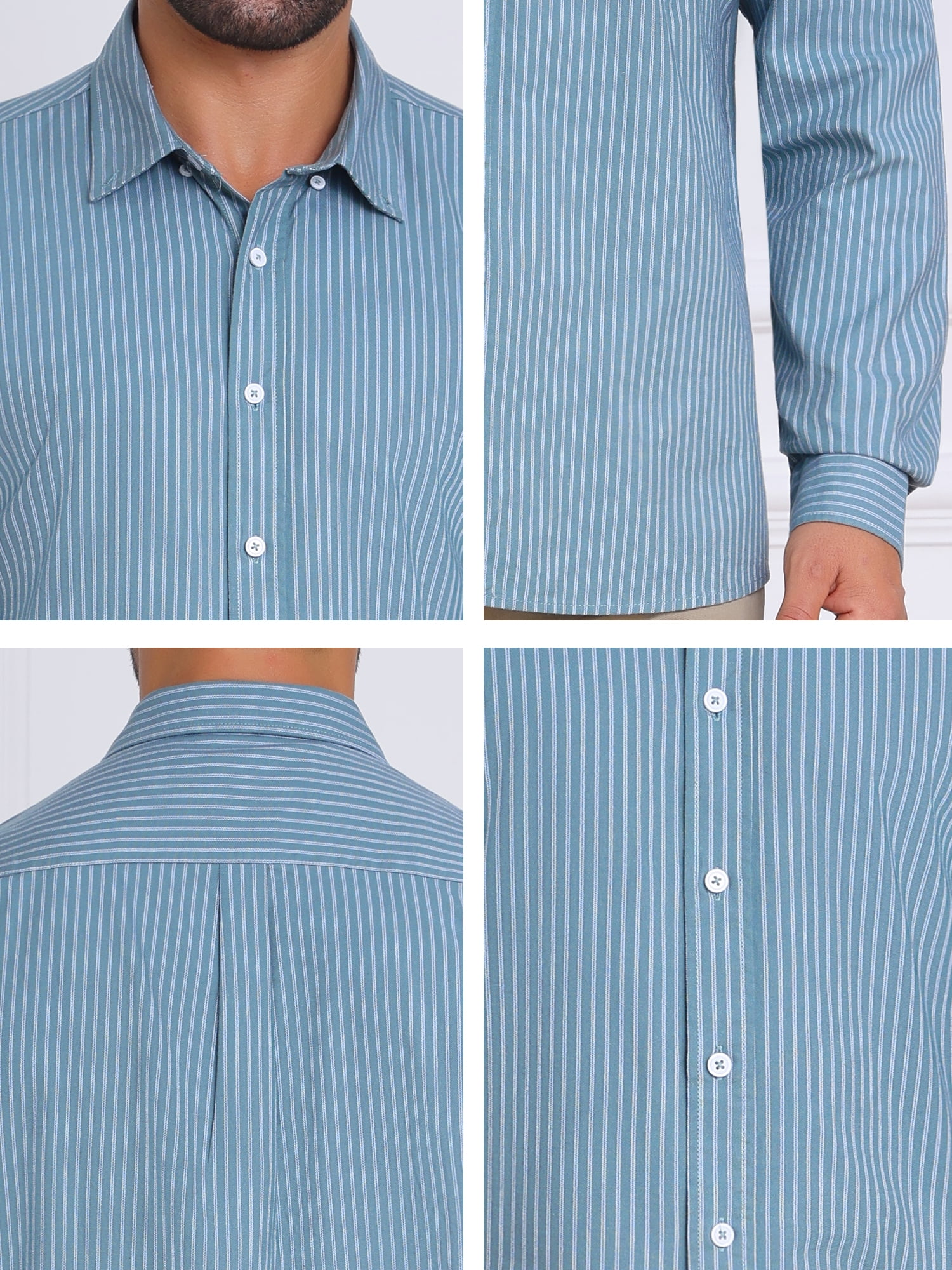 DARING DIVA Men's Stripes Long Sleeved Button Down Business Dress Shirts M Blue