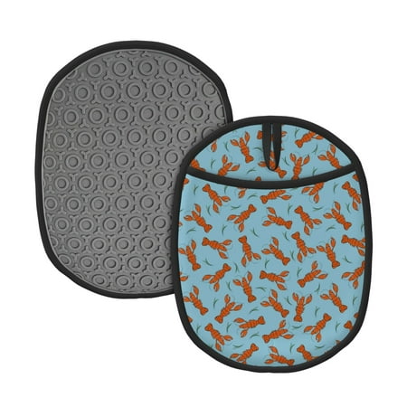 

Qekee Funny Lobsters Pattern Silicone Pot Holders Oven Mitts Heat Resistant Hot Pads Non Slip Pot Holder Towel Cloth Interior Lining