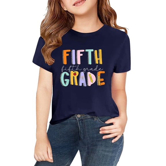 KVPLBQFD Girls Summer Graphic Top Cute Letter Printed T Shirts for Toddler Crew Neck Casual Fit Tops Tweens Girl Trendy Loose Sports Clothes
