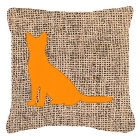 Cat Burlap and Orange Indoor & Outdoor Decorative Fabric Pillow - 18 x 18 in.