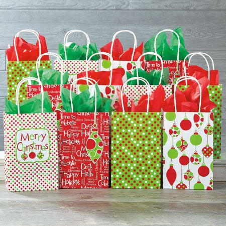 Christmas Gifts Christmas Dots Gift Bags - Set of 12, 8-1/4