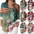 thumbnail image 2 of vigerkar Women's Cotton and Linen Independence Day American Flag Floral Print Shirt (Dark Blue, 3XL), 2 of 4