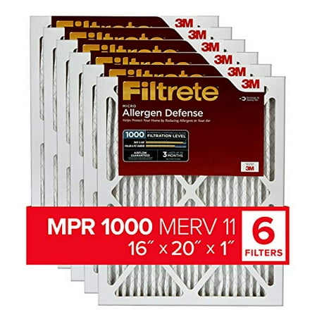 Filtrete 16x20x1, AC Furnace Air Filter, MPR 1000, Micro Allergen Defense, 6-Pack (exact dimensions 15.69 x 19.69 x 0.81) (B07FP5X2S3)