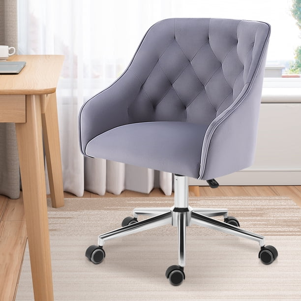 Hoffree Velvet Swivel Office Chair Modern Velvet Tufted Upholstered Desk Chair with Metal Star