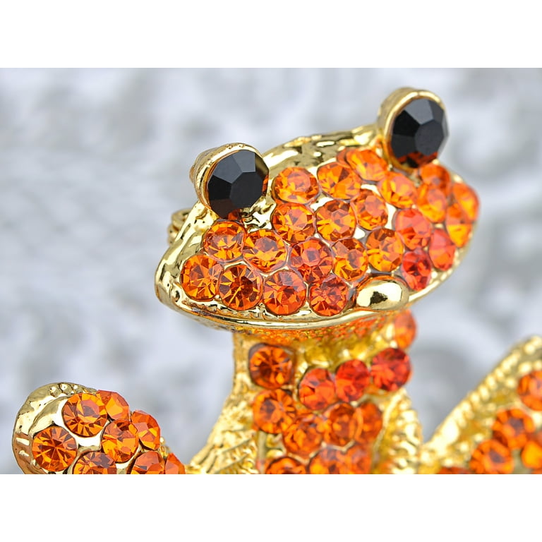Alilang Fiery Orange Red Happy Crystal Rhinestones Golden Tone Smiling Frog  Pin Brooch 