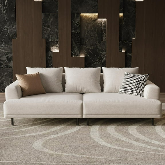 gaoyangjiaju Cream Fabric Sectional Sofa – Contemporary Upholstered Couch with Metal Legs for Living Room (82.67inch-3Seats)