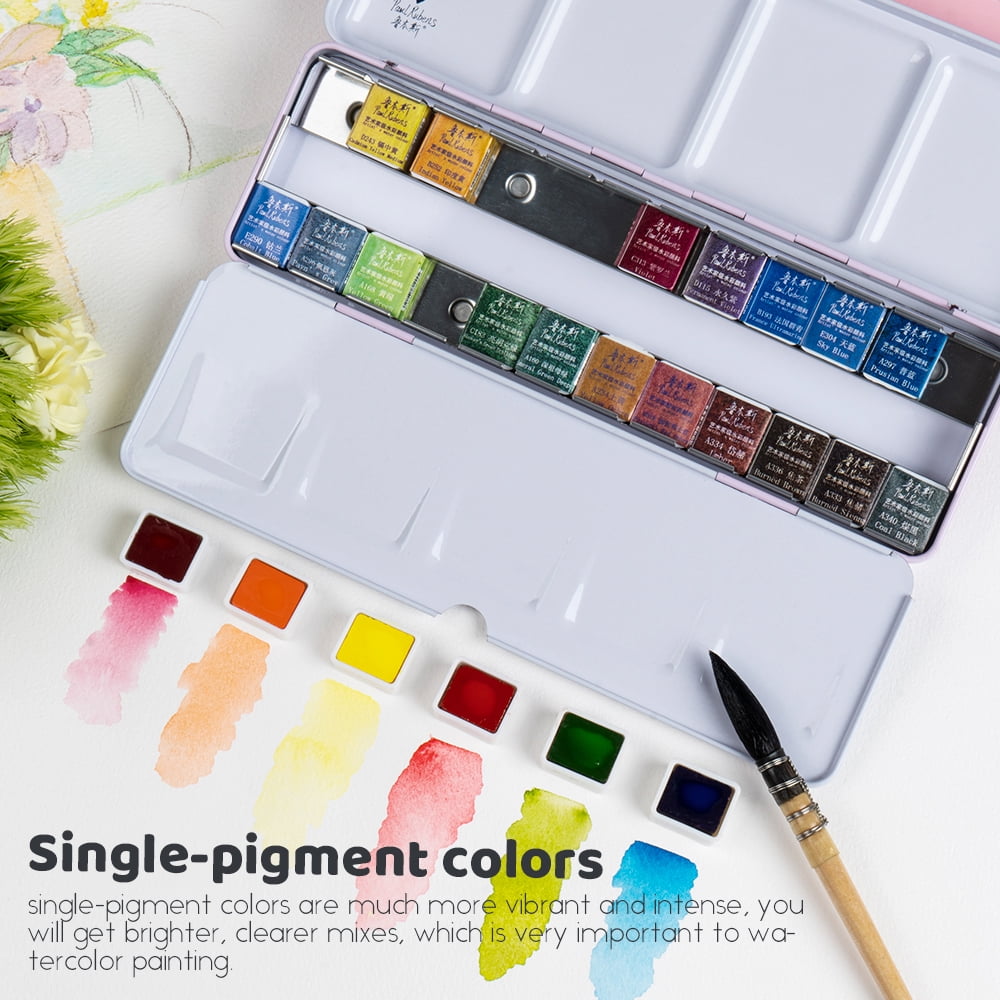 Paul Rubens 24 Colors Solid Watercolor Paint Full Sized Pan Set With Mental  Box Suitable for Students and Beginners