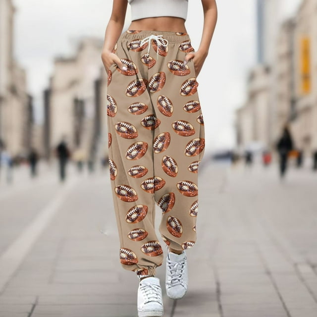 WILLBEST Pantalons pour Femmes, Imprimé Rugby, Poches Lâches, Taille Haute, Pantalons de Survêtement Décontractés