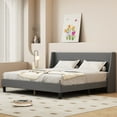 thumbnail image 2 of King Size Queen Size Upholstered Platform Bed with Headboard, Linen Fabric Deluxe Wingback Headboard, Wooden Bed Frame/Mattress Foundation with Slats Support, No Box Spring Needed, Light gray, 2 of 9