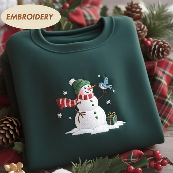 Snowman Embroidered Shirt, Christmas Sweatshirt, Cute Snowman Shirt, Womens Christmas Shirt, Cute Winter Shirt, Gift For Christmas, Gift