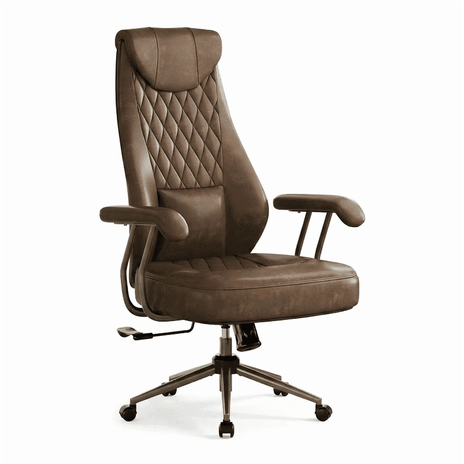 Kyspho High Back Executive Office Chair with Integrated Headrest & Lumbar Support, Ergonomic PU Leather Desk Chair, Adjustable Swivel & Recline for Home Office, Brown, 300 lbs Capacity
