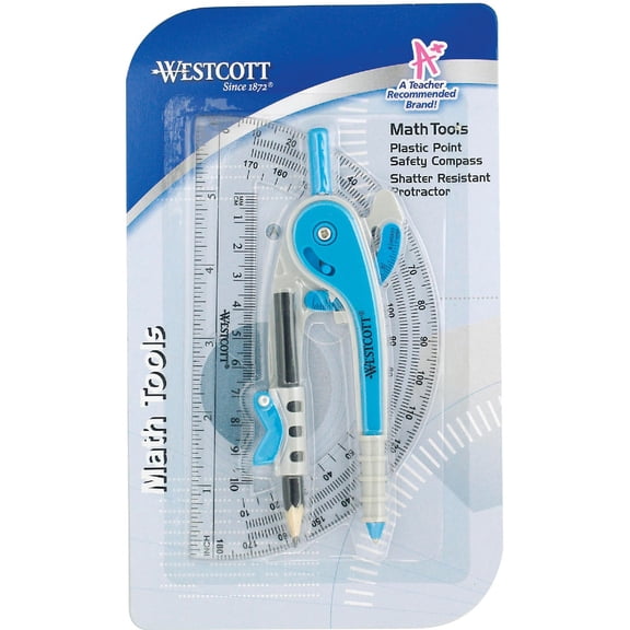 Westcott 14558-002 2 Piece Math Tools, Compass & Protractor Set — Residential Use, Standard Application
