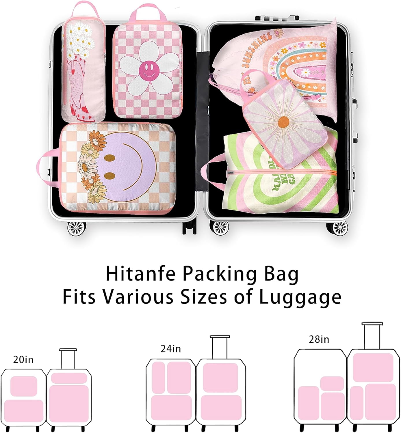 6 Pcs Compression Packing Cubes Travel for Suitcases, Waterproof Luggage Organizer Washable Storage Bags Set - Packaging Cubes for Backpack Travel Perfect for Carry-Ons and Storage