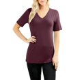 thumbnail image 2 of J. METHOD Women's Short Sleeve V-Neck T Shirts Premium Comfy Basic Daily Hip Length Tops NEWT413 Eggplant S, 2 of 4