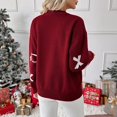 thumbnail image 6 of VISALY Womens Valentines Sweaters Bow Sweaters Dressy Sweaters Cozy Sweaters Lightweight Sweaters Tunic Sweater Patterned Sweater Ribbed Pullover Sweaters Basic Sweaters Wine L, 6 of 7