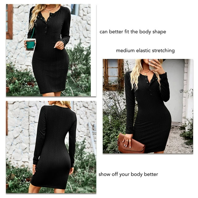 Vestido Ajustado Para Mujer, Paquete Elegante, Vestido A La Cadera, Botón De Punto, Manga Larga Informal Para Uso Diario ANGGREK Otros