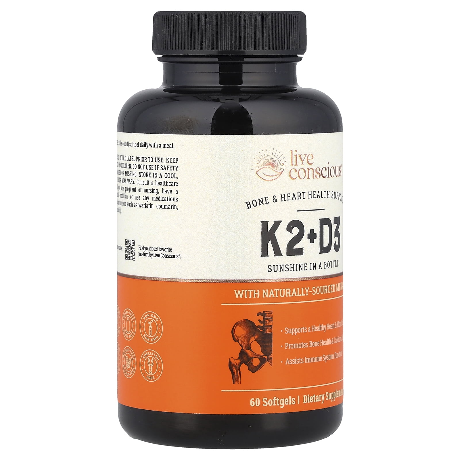 Live Conscious K2+D3, 60 Softgels