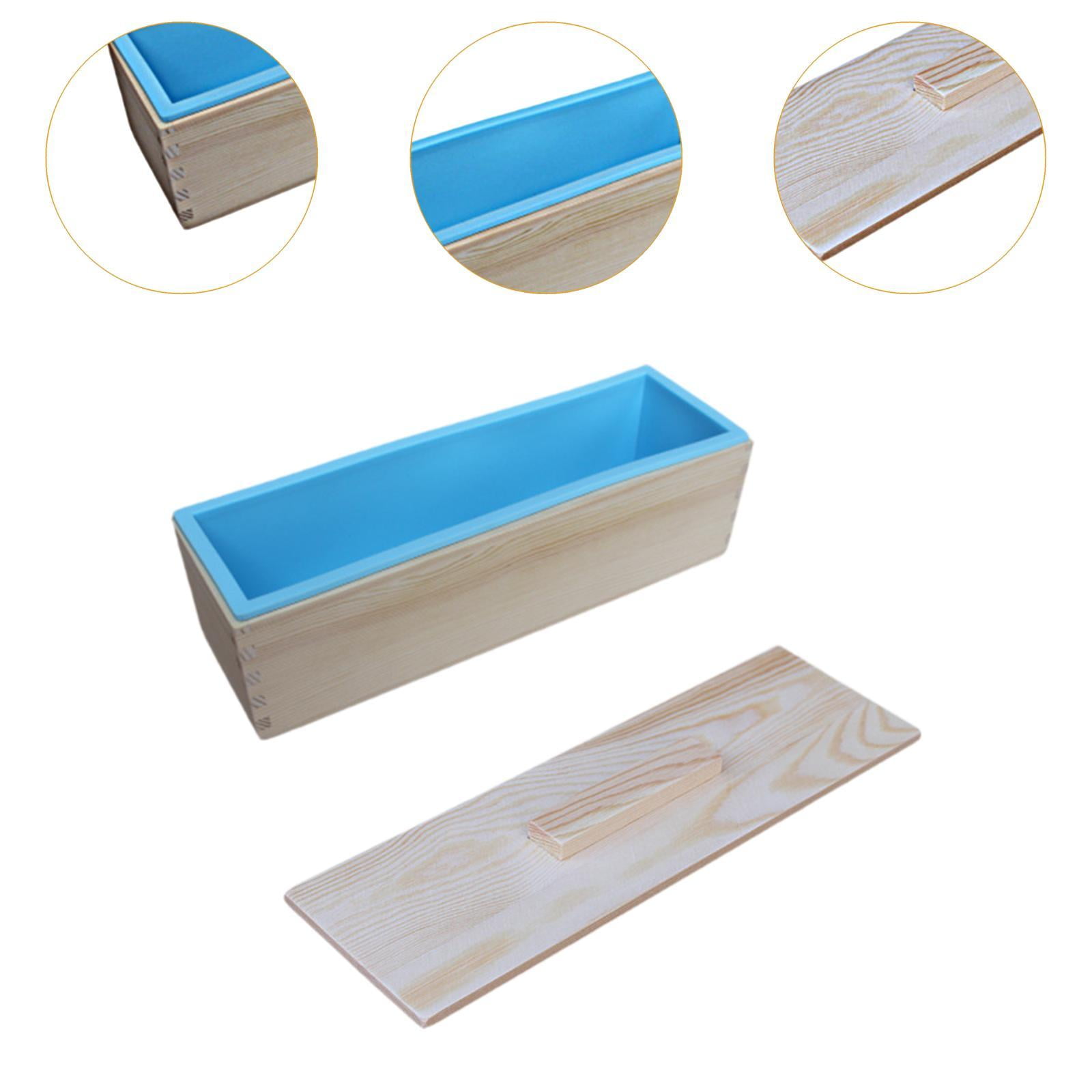 FVDPWYE Rectangle Handmade Soap Mould with Wood Box for Candles Making Soap Supplies Blue