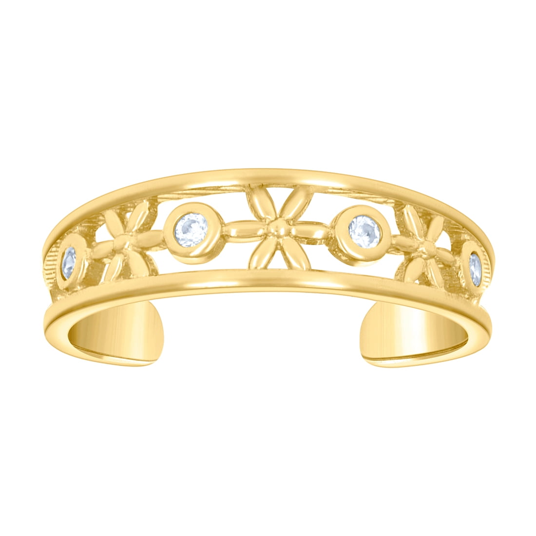 10k Yellow Gold Womens Cubic Zirconia Floral Fashion toe ring 4.3x3.7mm Wide toe ring for Women
