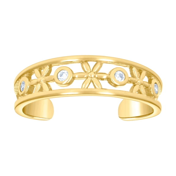 10k Yellow Gold Womens Cubic Zirconia Floral Fashion toe ring 4.3x3.7mm Wide toe ring for Women