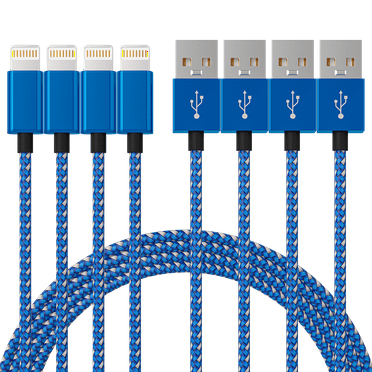 Extra Long Phone Charger [4-Pack 6.6FT] Nylon Braided USB Charge & Sync Cable Cord Compatible with iPhone X Case/8/8 Plus/7/7 Plus/6/6s Plus/5s/5,iPad Mini Case - Blue, White