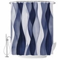 thumbnail image 2 of Navy Blue Waterproof Fabric Shower Curtain,Modern Moire Abstract Ripple Geometric Waterproof Fabric Shower Curtain for Bathroom Curtains Bathtubs Hotel Shower Curtains with 12 Hooks Small 36x72in, 2 of 8