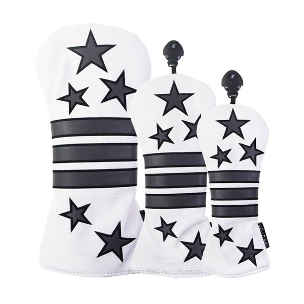 Funda protectora para palos de golf de madera con forma de estrella de cinco puntas y rayas, n.º 1, madera 3/n.º 5, UT, de PU, resistente al agua