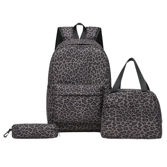 Leopard Print Backpack, 3 Piece Backpack with Lunch Box & Pencil Pouch Bookbag, Large Computer Bag for College Shopping Travel