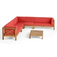 thumbnail image 3 of Elisha Outdoor 7 Seater Acacia Wood Sectional Sofa Set, Teak and Red, 3 of 14
