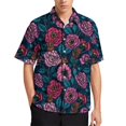thumbnail image 3 of Camisas casuales con estampado completo de rosas en 3D y flores para hombre, camisas y blusas hawaianas de manga corta con botones para playa, ropa de calle de verano, 3 of 5