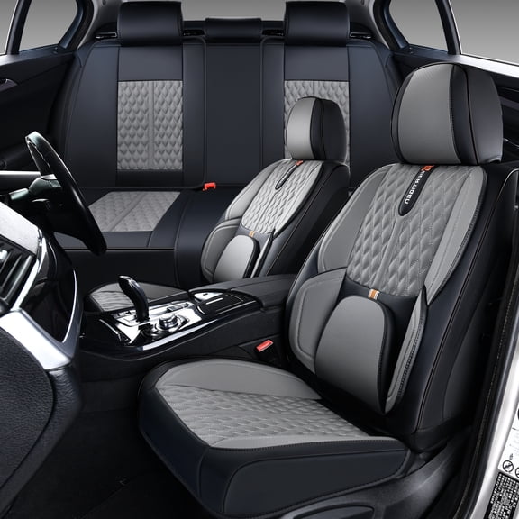 2009 for Subaru Forester Seat Cover, Faux Leather 5 Piece Full Set With Lumbar Support Protect and Upgrade Seats, Gray and Black Car Seat Covers, Beautify the Interior of Old Cars