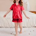 thumbnail image 2 of YunPes Girls Satin Outfits Button-Down Short Sleeve Tops Ruffle Shorts PJS Sets Kids Elegant Comfy 2 Piece Clothing 5-15 Years, 2 of 7