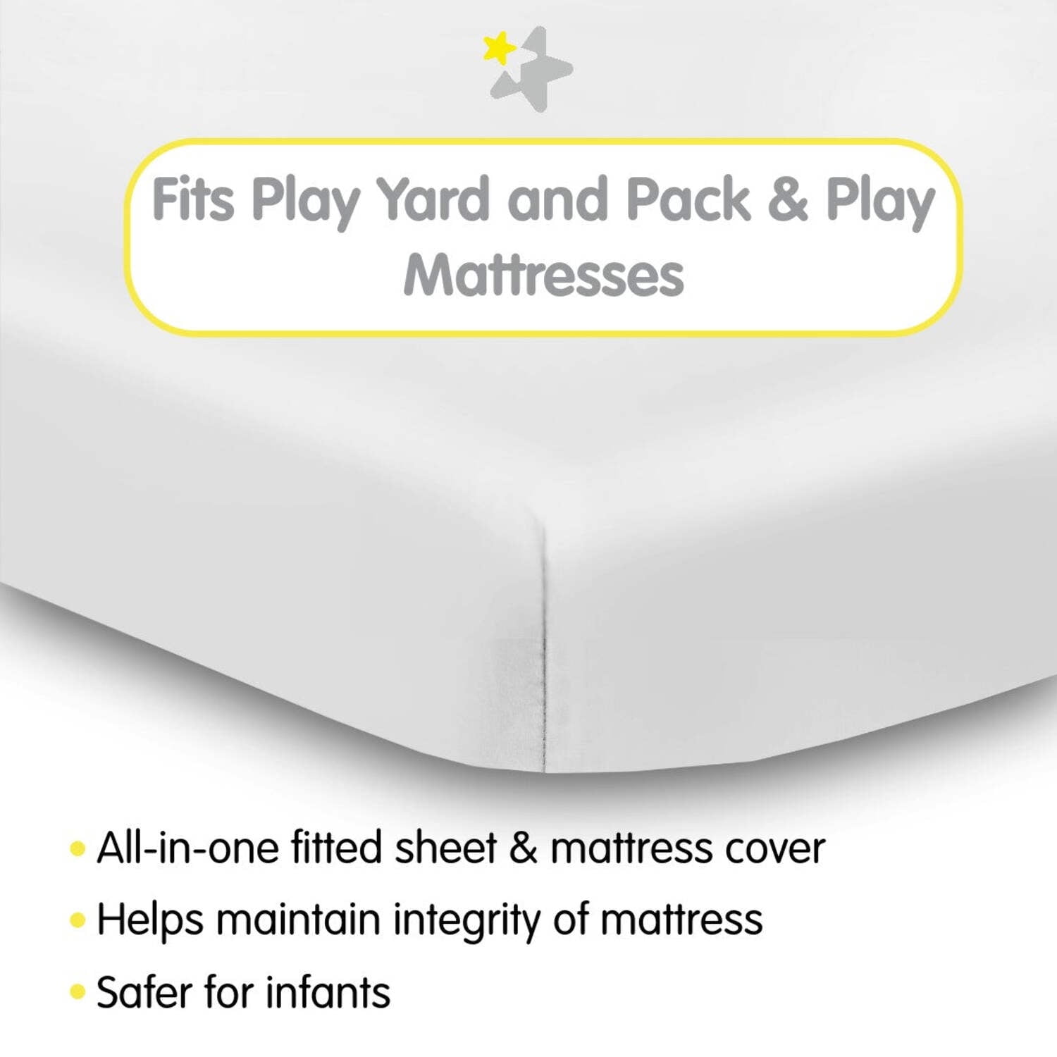 BreathableBaby All-in-One Fitted Sheet & Waterproof Cover, For 39" x 27"/99 x 69 cm Play Yard Mattress, White (2-Pack)