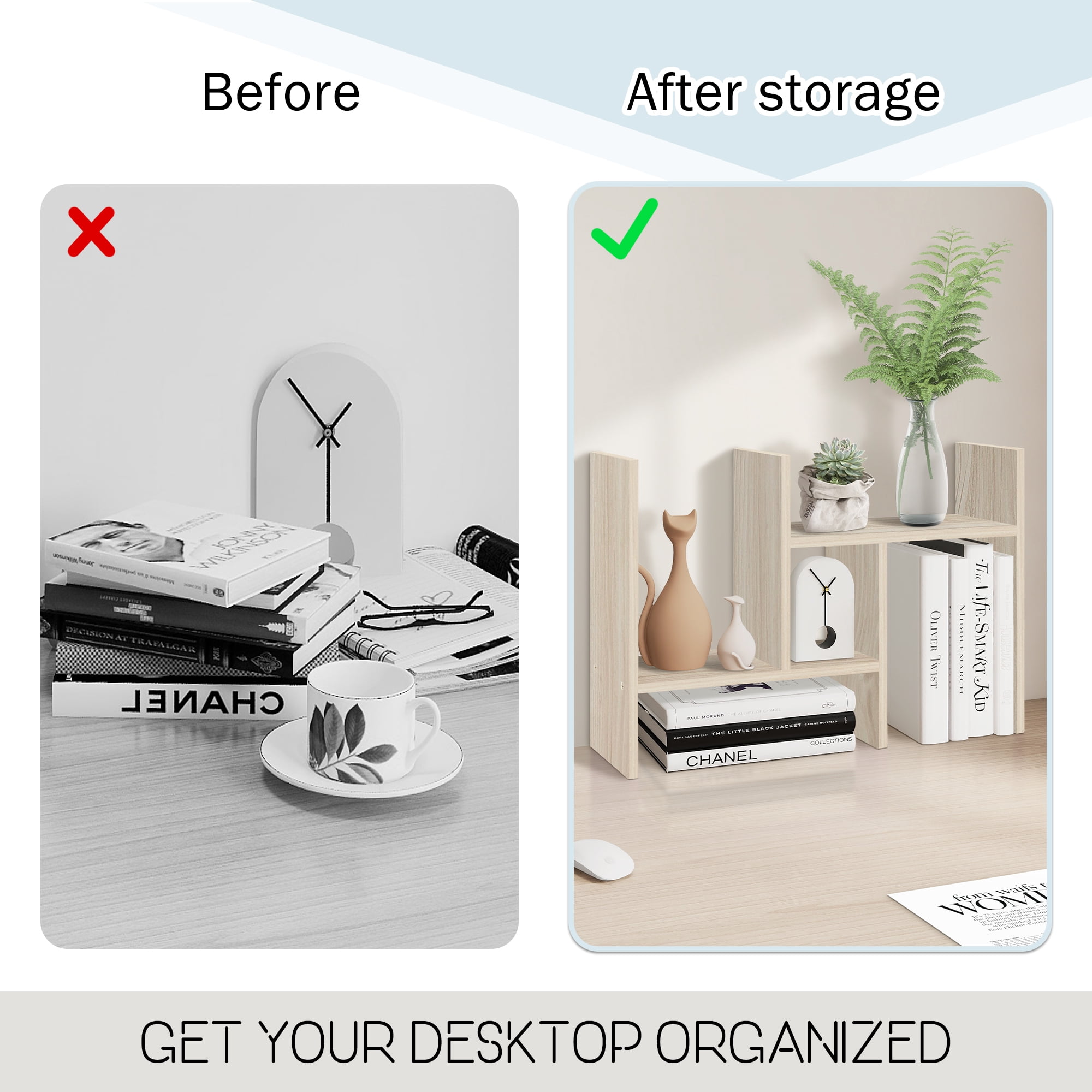 TY Arts & Culture Desktop Organizer Office Storage Rack Adjustable Wood Display Shelf