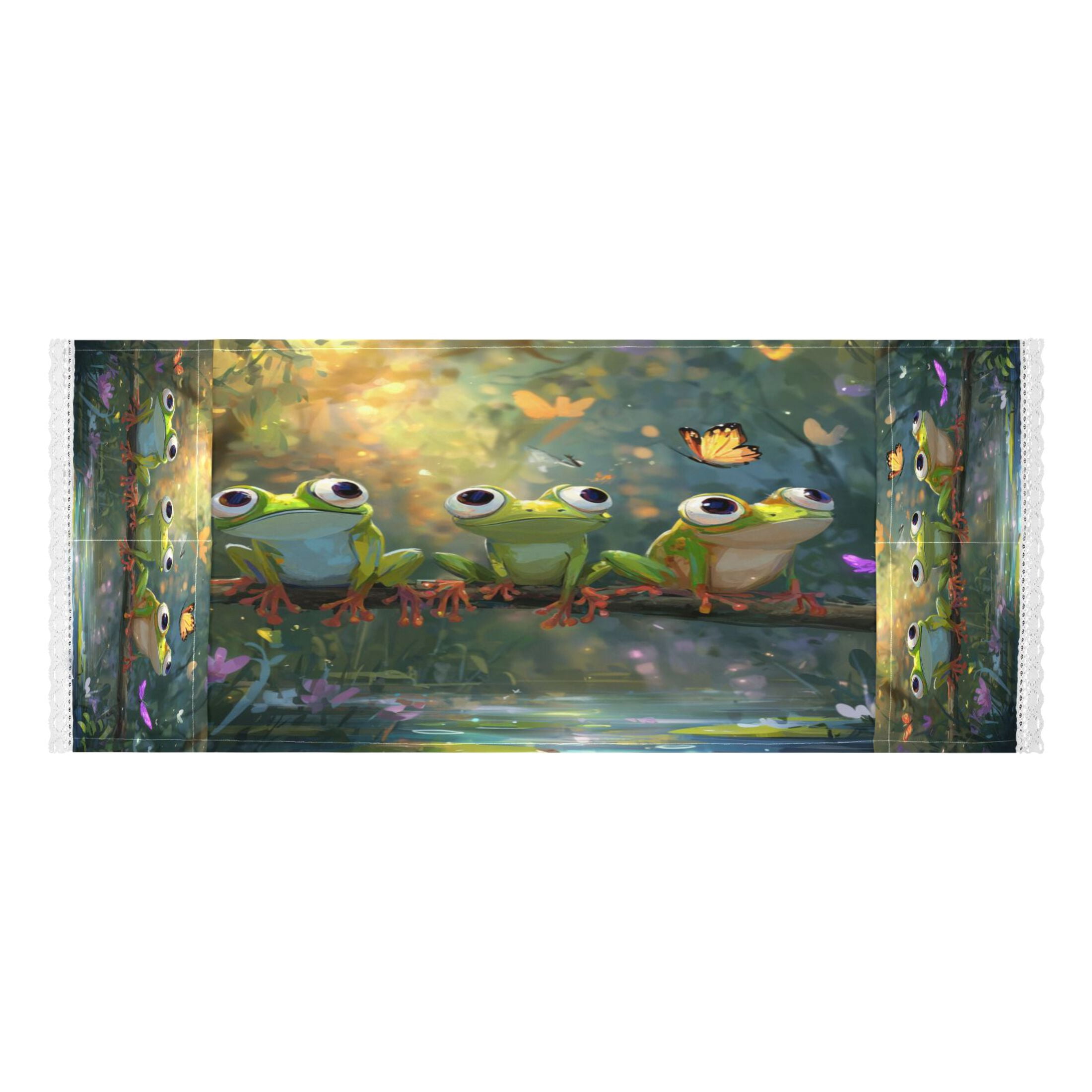 Washing Machine Cover 51.2x22in, Durable Polyester Dust Cover with Lace Trim and Side Pocket for Appliances Cute Frog
