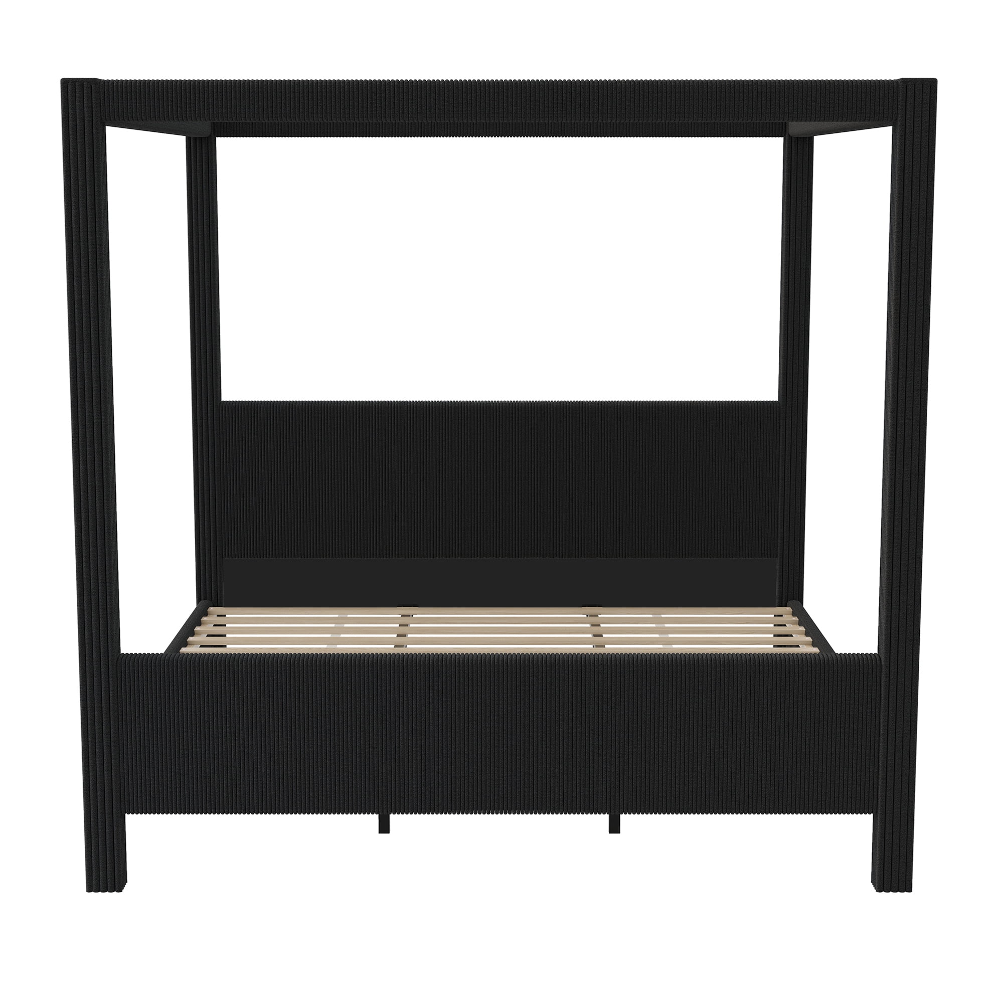 Euroco Upholstery King Size Canopy Platform Bed, No Box Spring Needed, Black