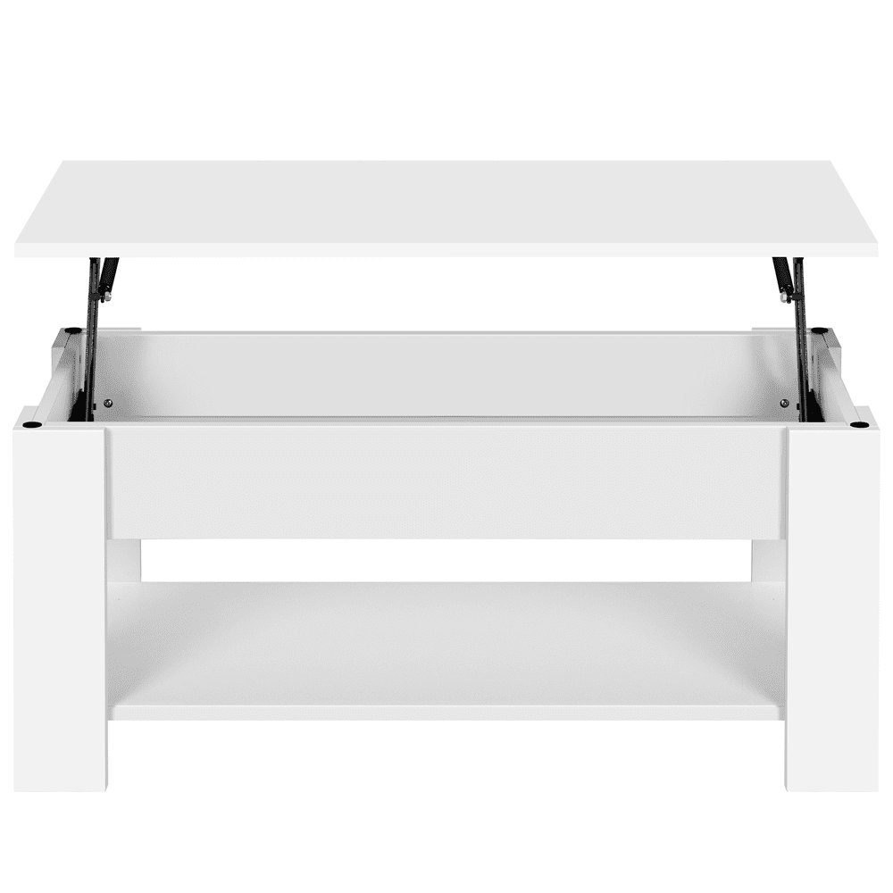 Fullfurnique Table Basse Relevable avec Compartiment Caché et Étagère Ouverte, Blanc
