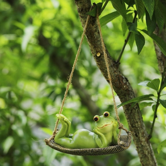 2PC Funny Hanging Plant Basket with Frog Ornament, Outdoor Courtyard Garden Decoration, Swing Frog Statues Sleeping Sculpture Hanger, Animal Figurines Crafts Ornaments for Art Housewarming Gift