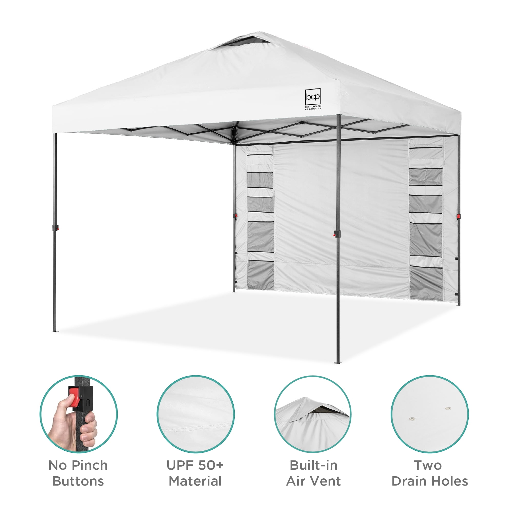 Best Choice Products 10x10ft Easy Setup Pop Up Canopy, Portable Tent w/ Side Wall, 1-Button Push, Case - White