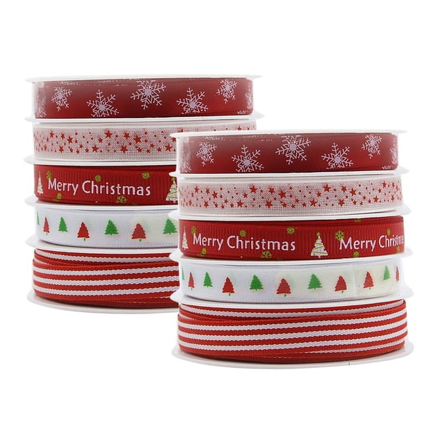 2x 25M 3/8 "cintas navideñas de grano grande para envolver regalos artesanales y lazos para el cabello Baoblaze Cintas de tela de satén de grogrén