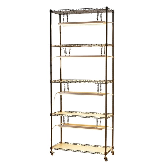 Plant Shelf with Grow Light, 5-Tier Indoor Plant Stand, 71 in Tall Plants Display Rack with Wheels & 4/9/14H Timer, 80W T5 LED Full Spectrum Grow Lights, Flower Pot Holder for Seed Starting