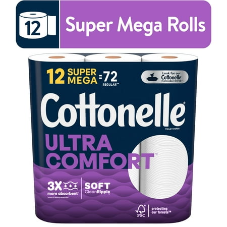 Cottonelle Ultra Comfort Toilet Paper, 12 Super Mega Rolls, 402 Sheets per Roll (4,824 Total)