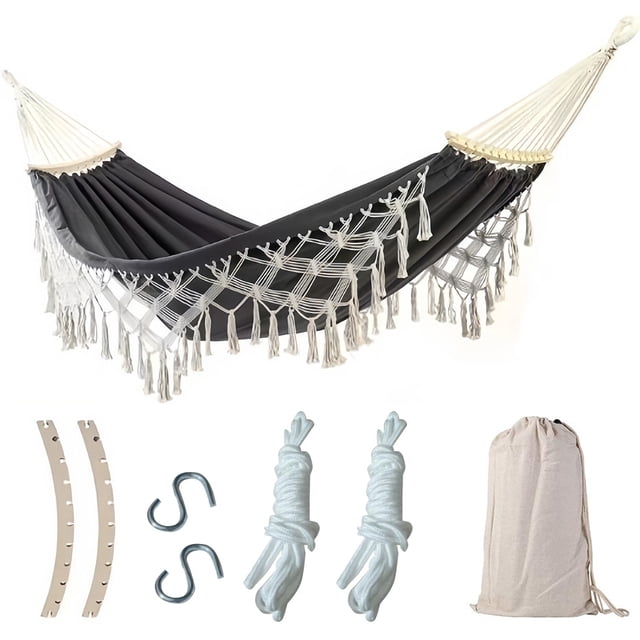 Double Macrame Hammock Two Person Swing Bed for Beach Yard Bedroom Patio