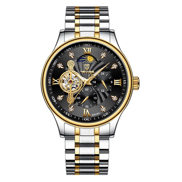 TEVISE Montre Automatique Mécanique pour Hommes Chronographe Analogique Montre-Bracelet 30M Étanche avec Phase de Lune Lumineuse