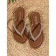 thumbnail image 2 of Women Comfortable Rhinestone Decor Toe Post Flat Sandals, Summer Faux Suede Thong Sandals, 2 of 5