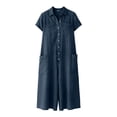 thumbnail image 4 of Women's Casual Jumpsuit Dressy V Neck Sleeveless Button Down Cotton Linen Overalls Vintage Elegant Wide Leg Cargo Pant Romper Fashion Summer Work Vacation Playsuits Navy L, 4 of 7