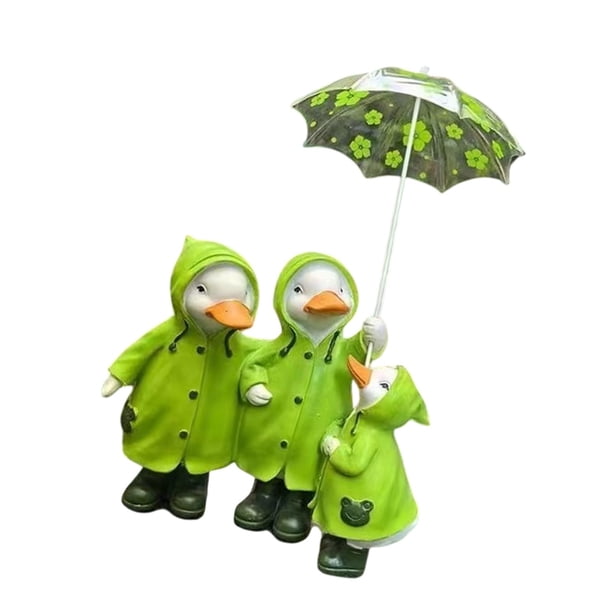 Estatua de pato de jardín, figura en miniatura, línea de artesanía, casa de muñecas, maceta decorativa 3 patos verdes
