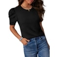thumbnail image 2 of Wiholl Short Puff Sleeve Sweaters for Women Knit Tops 2026 Trendy Crewneck Striped T Shirts Casual Summer Blouses, 2 of 8